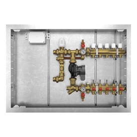 R557R-2 Coletor pré-montado em latão com caudalímetros, para instalações de aquecimento, com regulação a pon